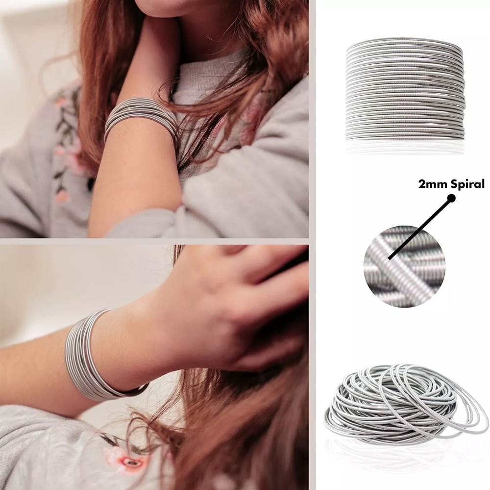 NEW 2 mm Platinum Plated Stainless Steel 316L Stackable Guitar String Bracelets - Picture 4 of 15